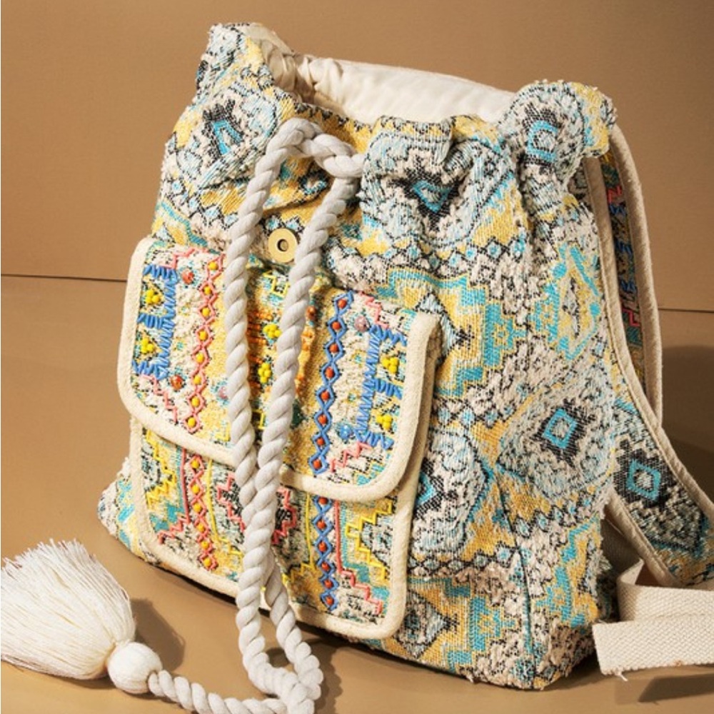 NWT! Ruggine Handmade Beaded Boho Colorful Patterned Backpack - Picture 8 of 15